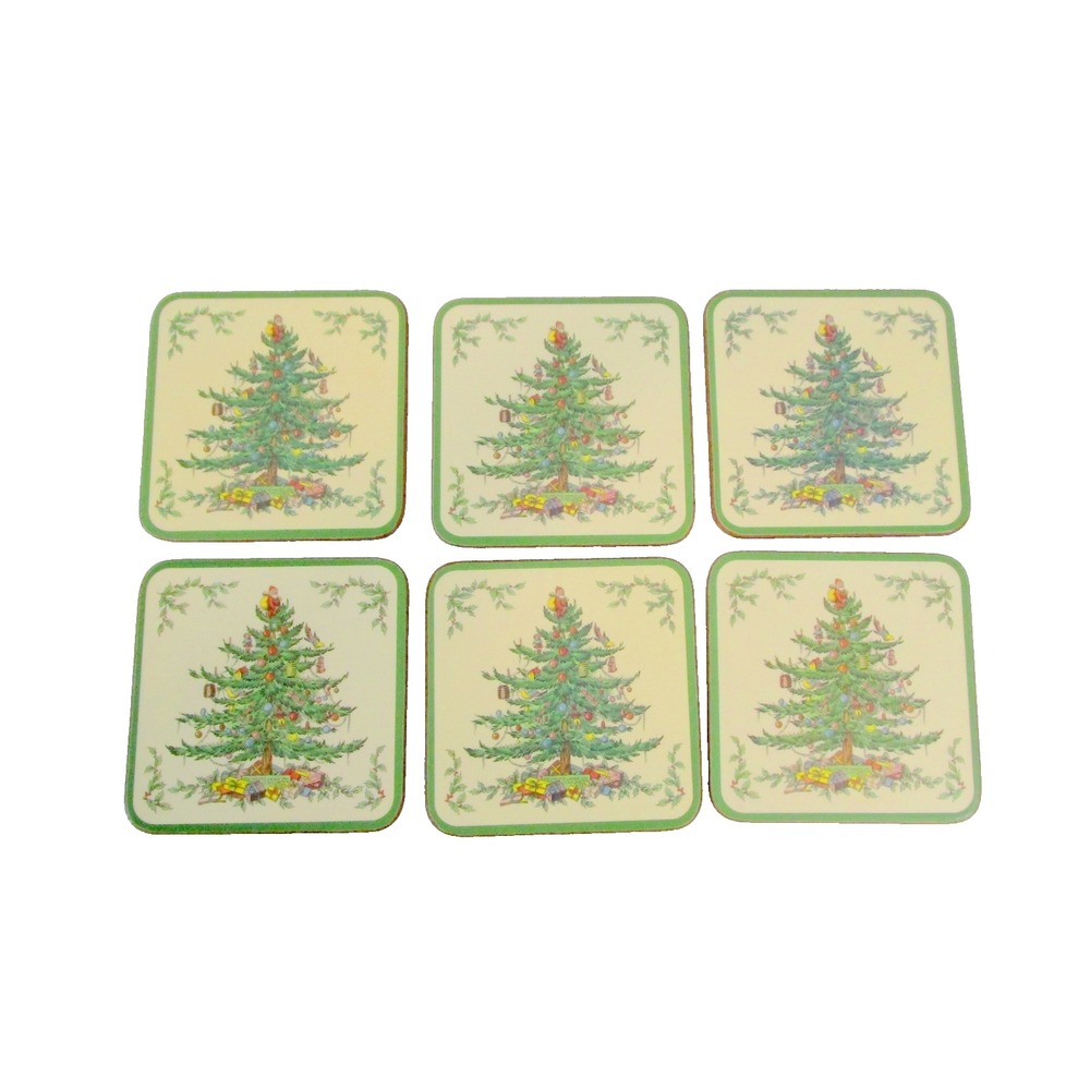 Pimpernel Spode Christmas Tree Coasters Set of 6 Cork Back Board